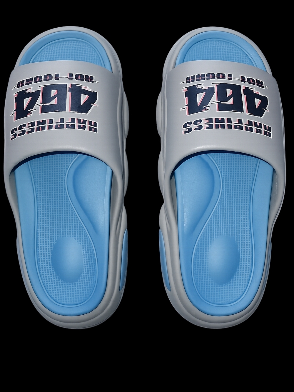 Light Blue Slip-On Pool Slides with Graphic Strap